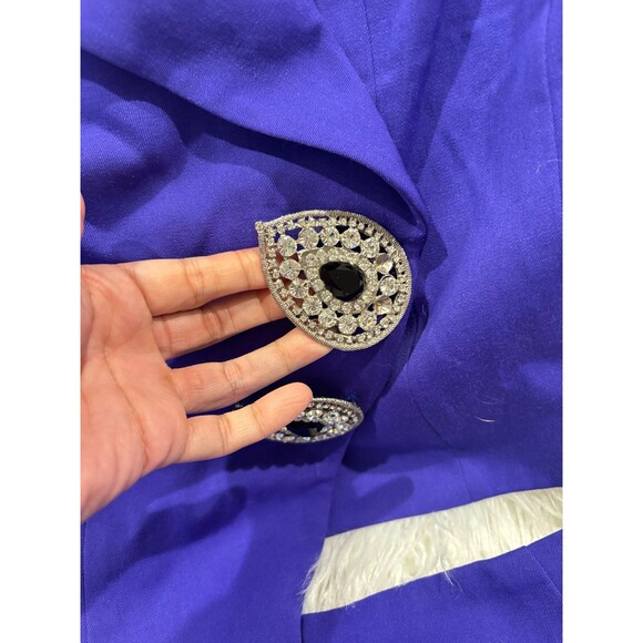 LULU BRAVO Vintage Purple Gabardine Jacket & Skirt Large Rhinestone Buttons Sz 4 - Picture 7 of 9